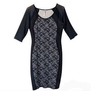 Andrea Missy Lace Print Sheer Sleeves Dress | Size XL